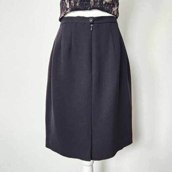 Vintage 90s Black Midi Skirt Size 10 Petite Collectibles Back Slit Goth Classic - Picture 5 of 13